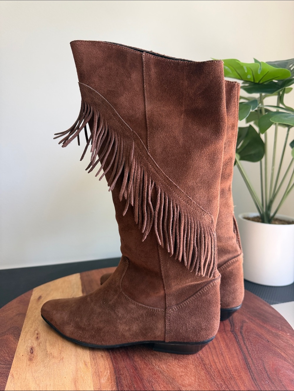 Vintage Gianni Brown Leather Fringe Western Boots Women’s Size 7 - Picture 4 of 10